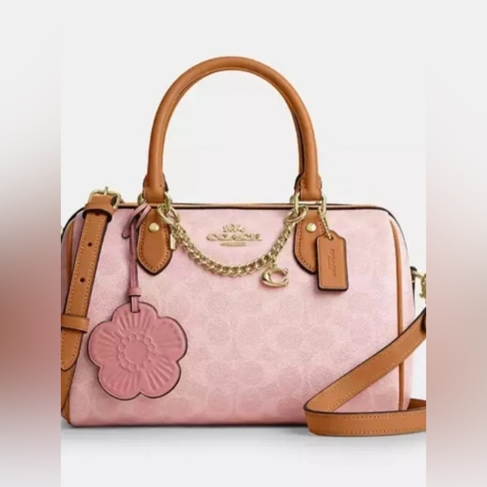 Coach Medium Rowan Satchel In Signature Canvas Powder Pink With Charms - Picture 2 of 11